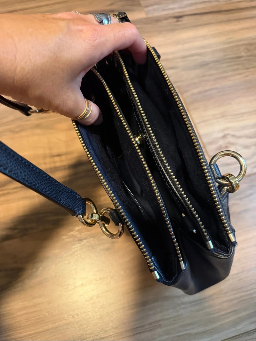 Coach Navy Pebbled Leather Satchel with Gold Hardware